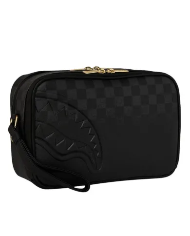 SPRAYGROUND Pochette Uomo 910B8280NSZ SPRITZ BLACK TOILETRY BAG AI 25/26 con stampa check e shark 05 CHECK BLACK