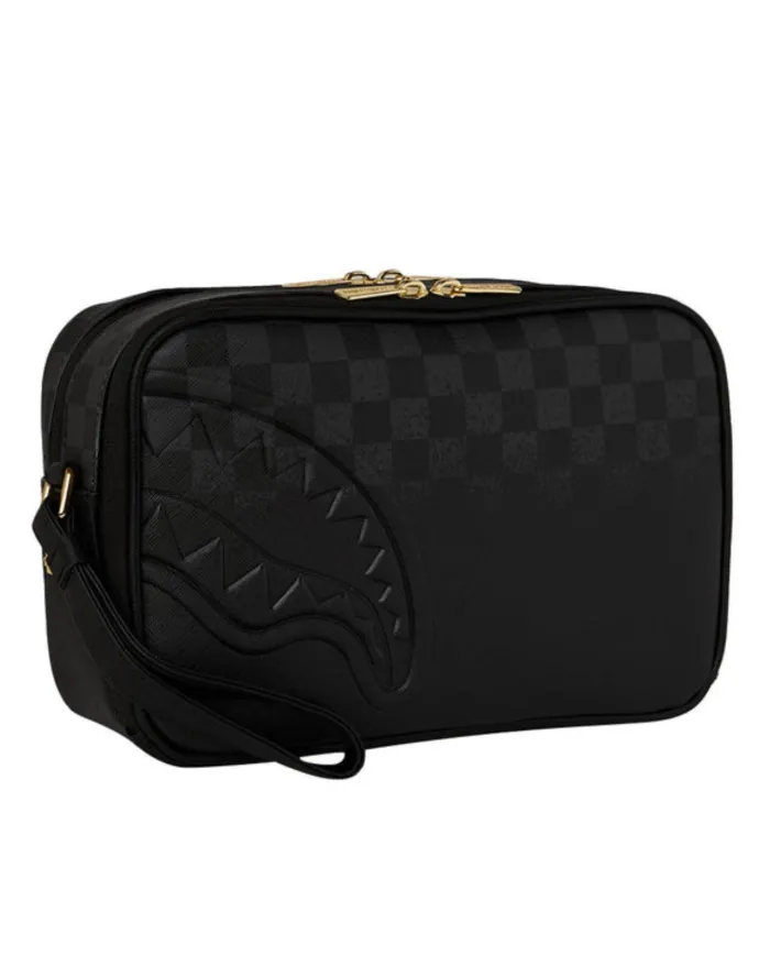 SPRAYGROUND Pochette Uomo 910B8280NSZ SPRITZ BLACK TOILETRY BAG AI 25/26 con stampa check e shark 05 CHECK BLACK