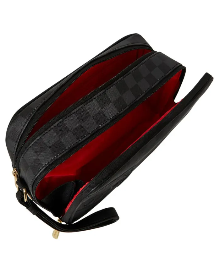 SPRAYGROUND Pochette Uomo 910B8280NSZ SPRITZ BLACK TOILETRY BAG AI 25/26 con stampa check e shark 05 CHECK BLACK