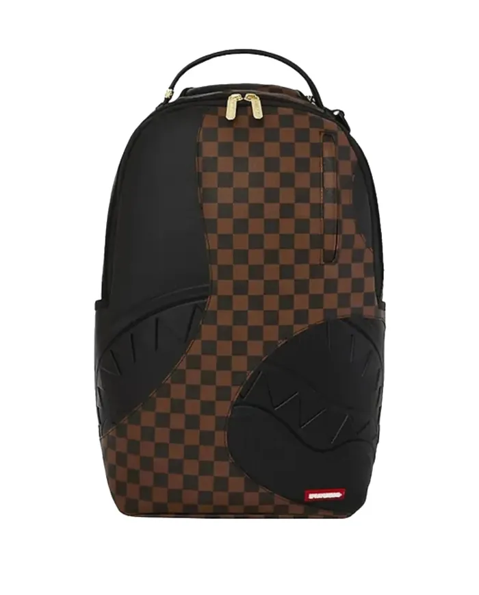SPRAYGROUND Zaino Uomo 910B8281NSZ JETSTREAM BROWN AI 25/26 con stampa check e shark 07 brown/black
