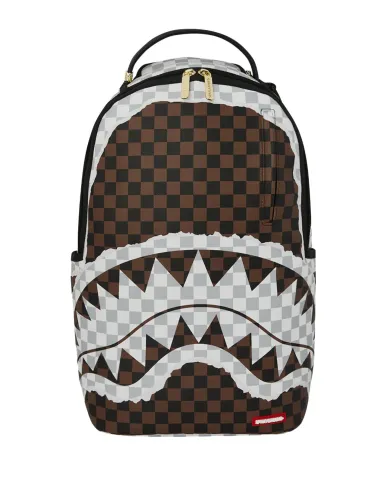 SPRAYGROUND Zaino Uomo 910B8290NSZ CREAM AND BROWN TEAR CHECK AI 25/26 con stampa check e shark 06 CHECK BROWN