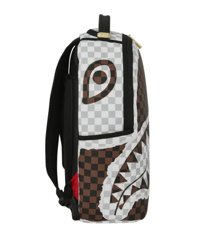 SPRAYGROUND Zaino Uomo 910B8290NSZ CREAM AND BROWN TEAR CHECK AI 25/26 con stampa check e shark 06 CHECK BROWN