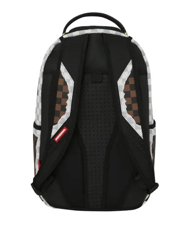 SPRAYGROUND Zaino Uomo 910B8290NSZ CREAM AND BROWN TEAR CHECK AI 25/26 con stampa check e shark 06 CHECK BROWN