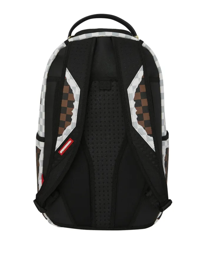 SPRAYGROUND Zaino Uomo 910B8290NSZ CREAM AND BROWN TEAR CHECK AI 25/26 con stampa check e shark 06 CHECK BROWN
