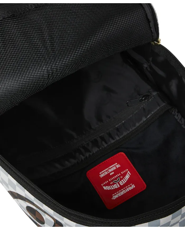 SPRAYGROUND Zaino Uomo 910B8290NSZ CREAM AND BROWN TEAR CHECK AI 25/26 con stampa check e shark 06 CHECK BROWN