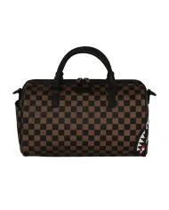 SPRAYGROUND Borsa Donna 910D8236NSZ CHECK 2 EMBOSS MINI DUFFLE AI 25/26 con stampa check e patch shark 06 CHECK BROWN