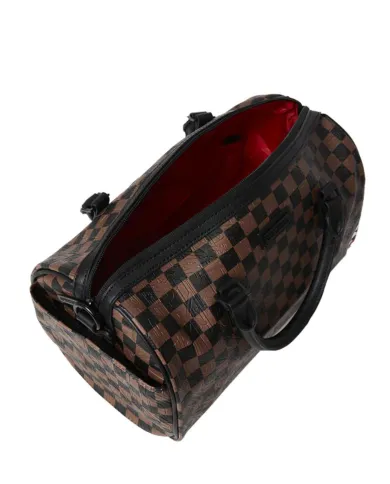 SPRAYGROUND Borsa Donna 910D8236NSZ CHECK 2 EMBOSS MINI DUFFLE AI 25/26 con stampa check e patch shark 06 CHECK BROWN