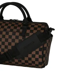 SPRAYGROUND Borsa Donna 910D8236NSZ CHECK 2 EMBOSS MINI DUFFLE AI 25/26 con stampa check e patch shark 06 CHECK BROWN