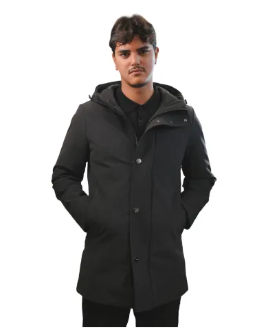 HESKIMO Parka Uomo HE9440015 AI 25/26 nylon lungo con chiusura a bottoni 04 NERO