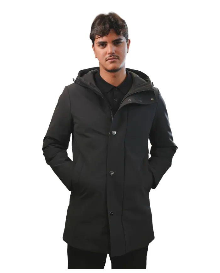 HESKIMO Parka Uomo HE9440015 AI 25/26 nylon lungo con chiusura a bottoni 04 NERO