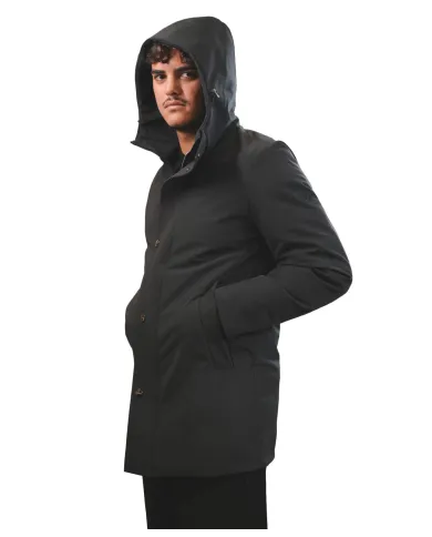 HESKIMO Parka Uomo HE9440015 AI 25/26 nylon lungo con chiusura a bottoni 04 NERO