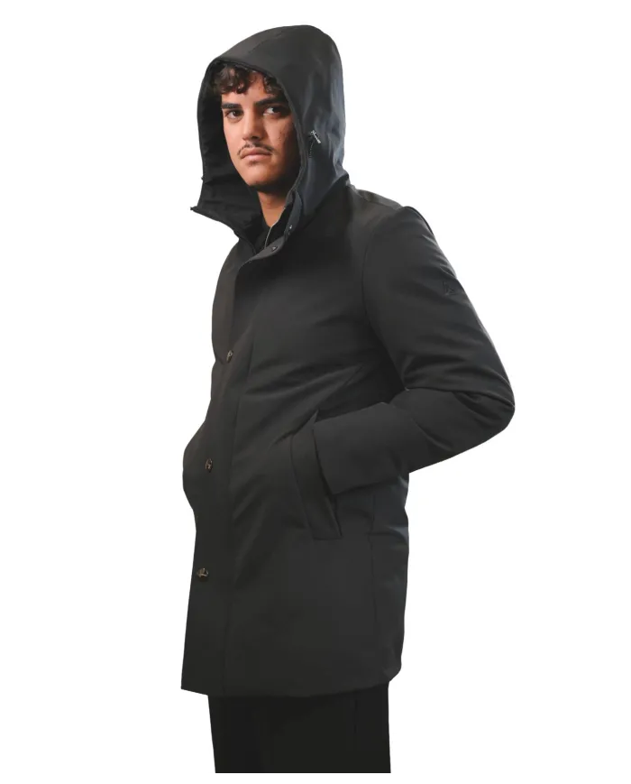 HESKIMO Parka Uomo HE9440015 AI 25/26 nylon lungo con chiusura a bottoni 04 NERO