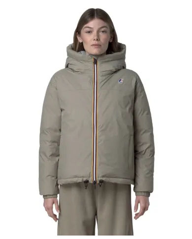 K-WAY Piumino Donna K3135LW LE VRAI 4 ALBINE AI 25/26 corto con cappuccio in piuma 633 Green Oak