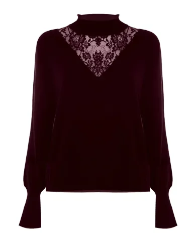 KOCCA Maglia Donna A25PMA7363ABUN0000 EGERIA AI 25/26 a lupetto con ricamo pizzo 10172 BORDEAUX