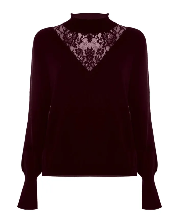 KOCCA Maglia Donna A25PMA7363ABUN0000 EGERIA AI 25/26 a lupetto con ricamo pizzo 10172 BORDEAUX