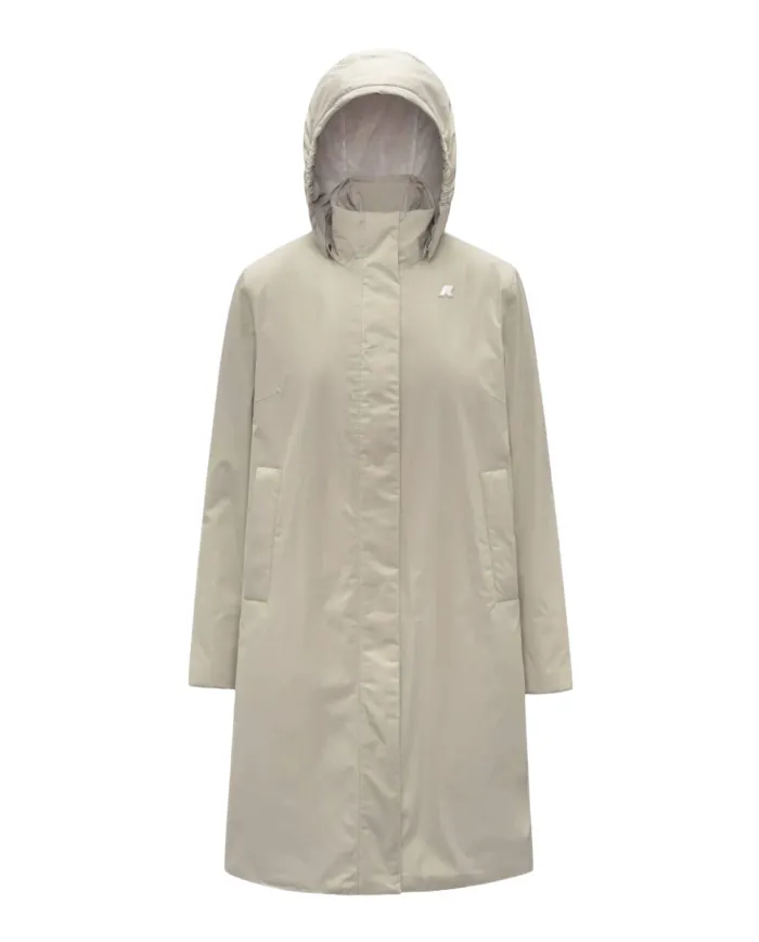 K-WAY Giaccone Donna K2135VW SONJA AI 25/26 lungo con cappuccio rimovobile e fodera in ecopelliccia B2X Beige cashmere-Grey