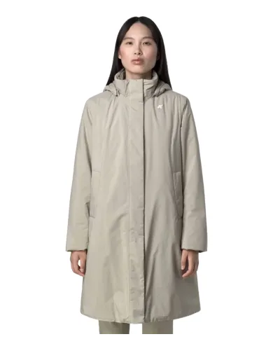 K-WAY Giaccone Donna K2135VW SONJA AI 25/26 lungo con cappuccio rimovobile e fodera in ecopelliccia B2X Beige cashmere-Grey