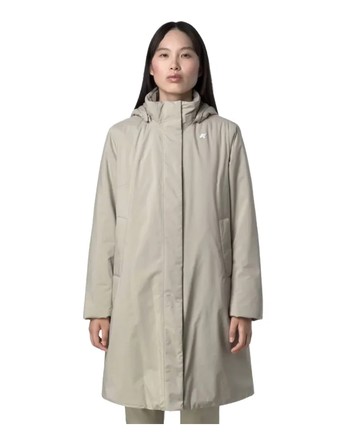 K-WAY Giaccone Donna K2135VW SONJA AI 25/26 lungo con cappuccio rimovobile e fodera in ecopelliccia B2X Beige cashmere-Grey