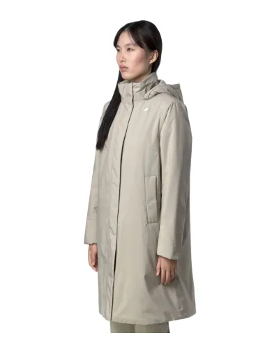 K-WAY Giaccone Donna K2135VW SONJA AI 25/26 lungo con cappuccio rimovobile e fodera in ecopelliccia B2X Beige cashmere-Grey