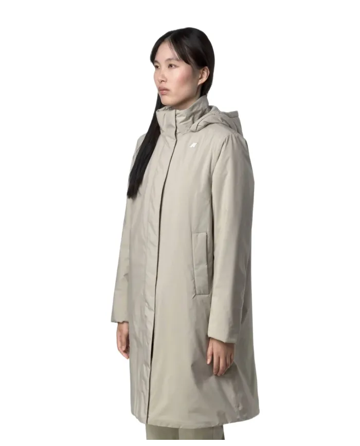 K-WAY Giaccone Donna K2135VW SONJA AI 25/26 lungo con cappuccio rimovobile e fodera in ecopelliccia B2X Beige cashmere-Grey