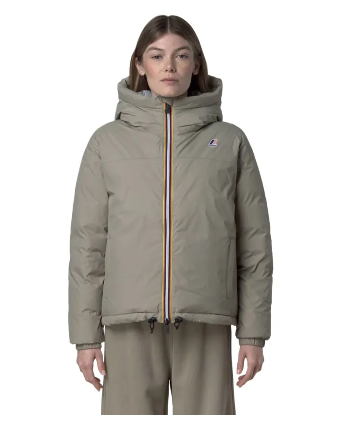 K-WAY Piumino Donna K3135LW LE VRAI 4 ALBINE AI 25/26 corto con cappuccio in piuma 633 Green Oak