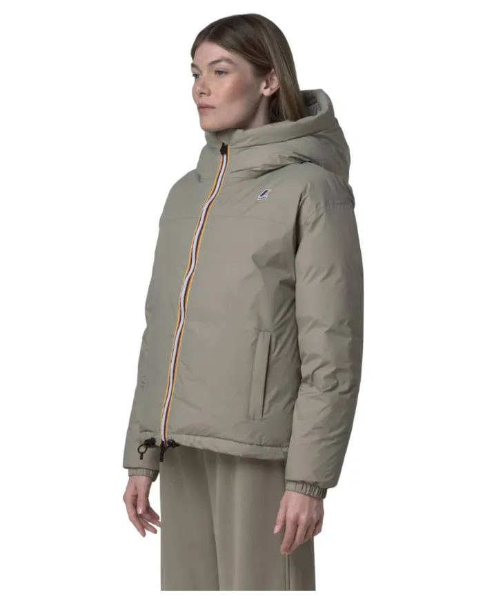 K-WAY Piumino Donna K3135LW LE VRAI 4 ALBINE AI 25/26 corto con cappuccio in piuma 633 Green Oak